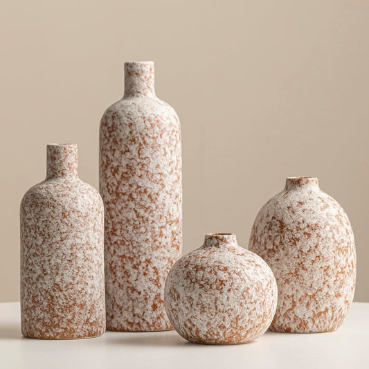 Modern Ceramic Vase Set, Neutral Colors, Decorative Vases for Home Shelf Decor, 4 Piece Collection (Coffee Mix Set 4)