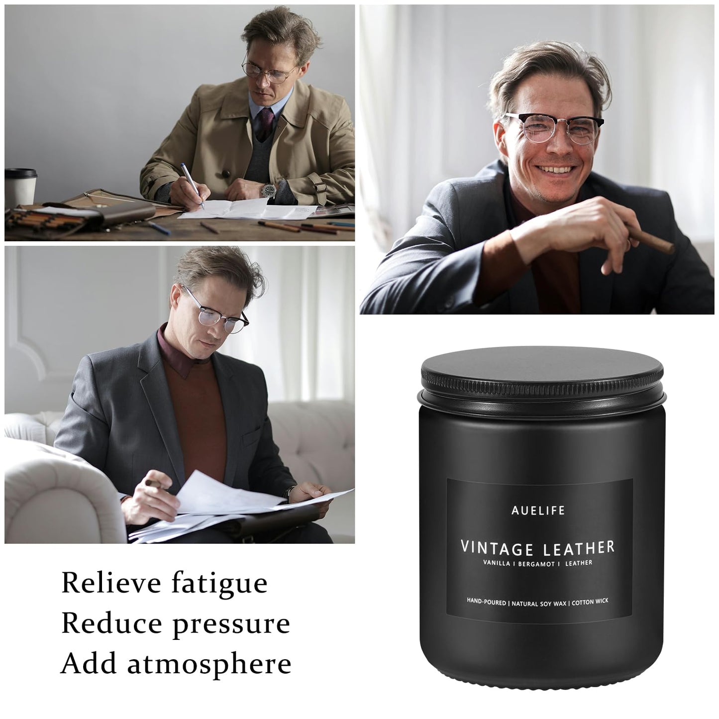 Scented Candles Set | Men Candle Set, Scented Candles for Home, Gifts for Men Aromatherapy Gift Set - 4 Pack Manly Gifts for Dad Fathers Day, Soy Candle of Leather/Smoke & Vanilla/Oak/Lavender