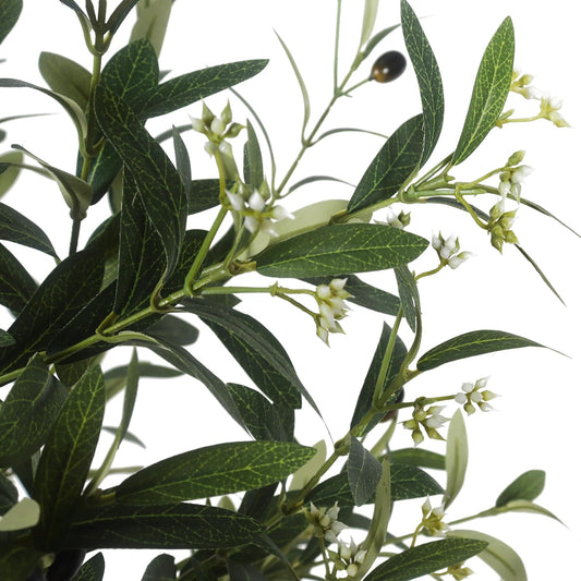 A 6-Foot Tall Artificial Indoor Olive Tree with Realistic Olive Fruits and Flowers with Black pots, Suitable for Home Offices and Home Decor Gifts (Including Woven Baskets)