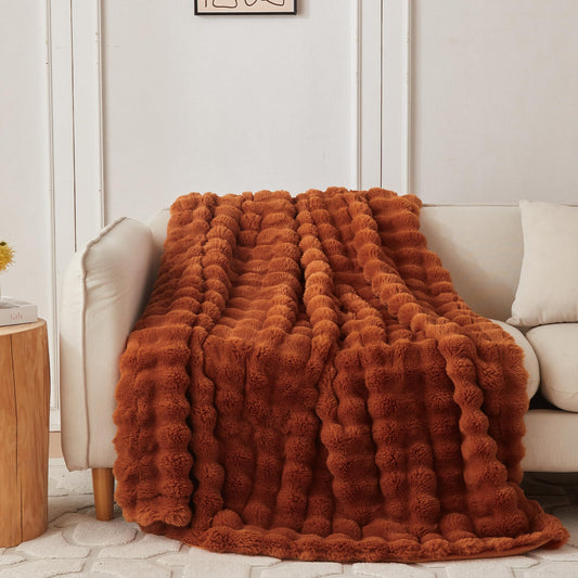 COOVA Faux Fur Throw Blanket for Couch, Cozy Soft and Fuzzy Plush Rabbit Fur Bubble Blanket for Sofa Bedroom Living Room, 50x60 Inches Tie Dye Brown