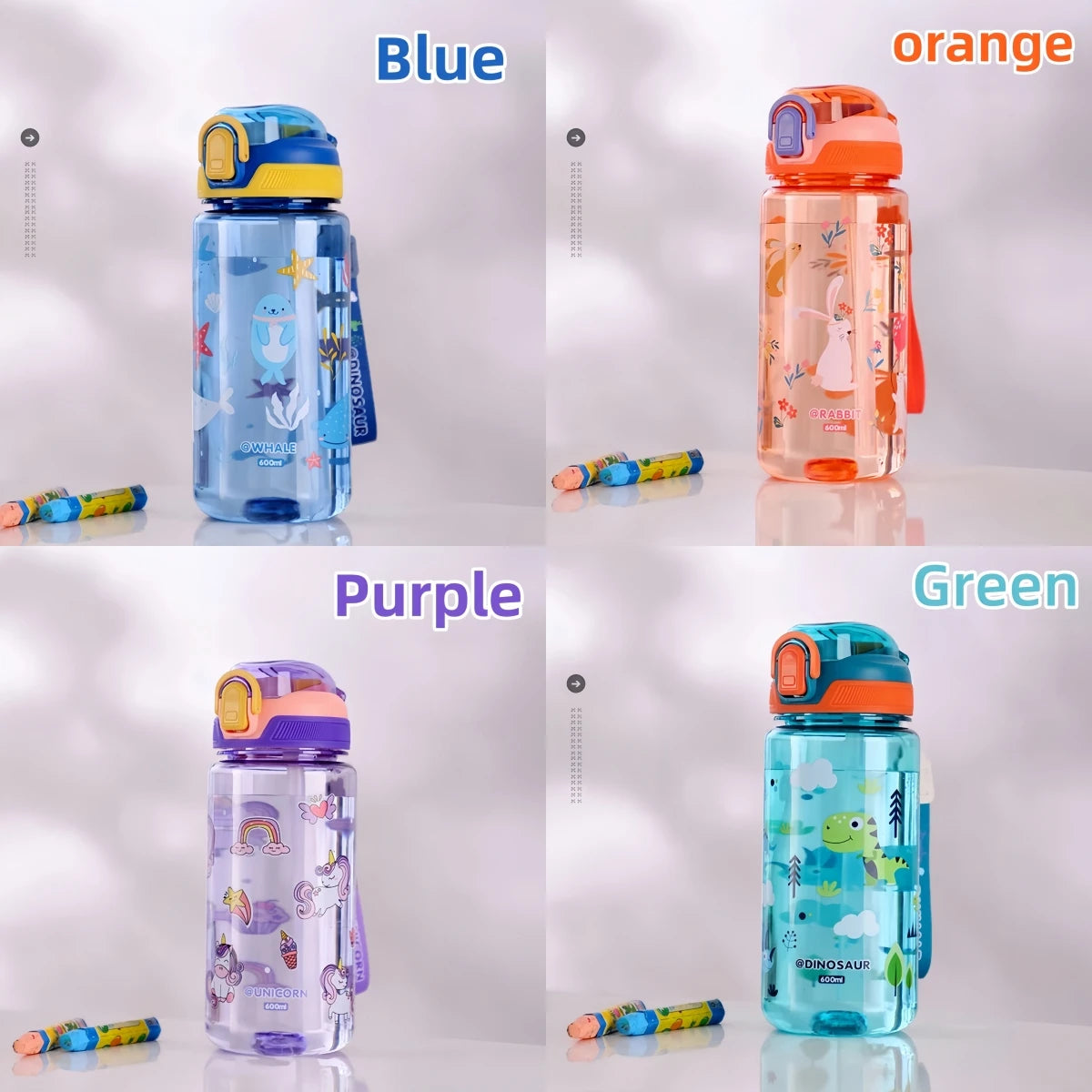 600ml Dinosaur Water Bottle For Kids Water Sippy Cup With Silicone Straw Leakproof Plastic Water Bottles Summer Kids Water Cup