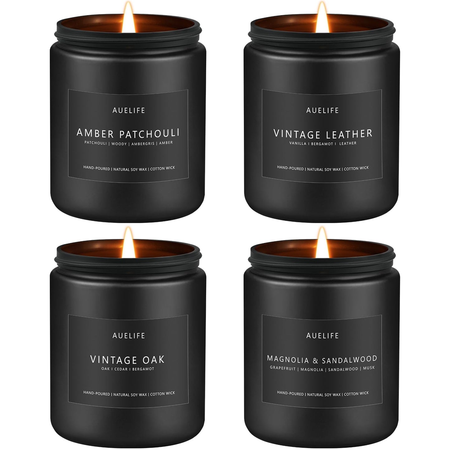 Scented Candles Set | Men Candle Set, Scented Candles for Home, Gifts for Men Aromatherapy Gift Set - 4 Pack Manly Gifts for Dad Fathers Day, Soy Candle of Leather/Smoke & Vanilla/Oak/Lavender