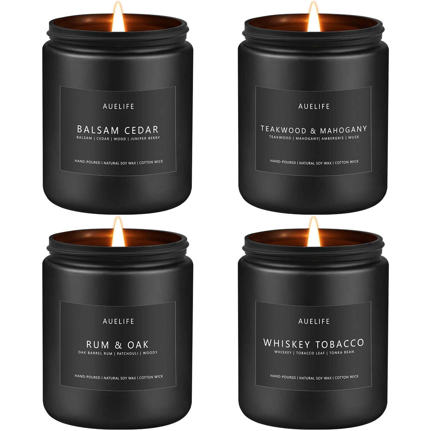 Scented Candles Set | Men Candle Set, Scented Candles for Home, Gifts for Men Aromatherapy Gift Set - 4 Pack Manly Gifts for Dad Fathers Day, Soy Candle of Leather/Smoke & Vanilla/Oak/Lavender