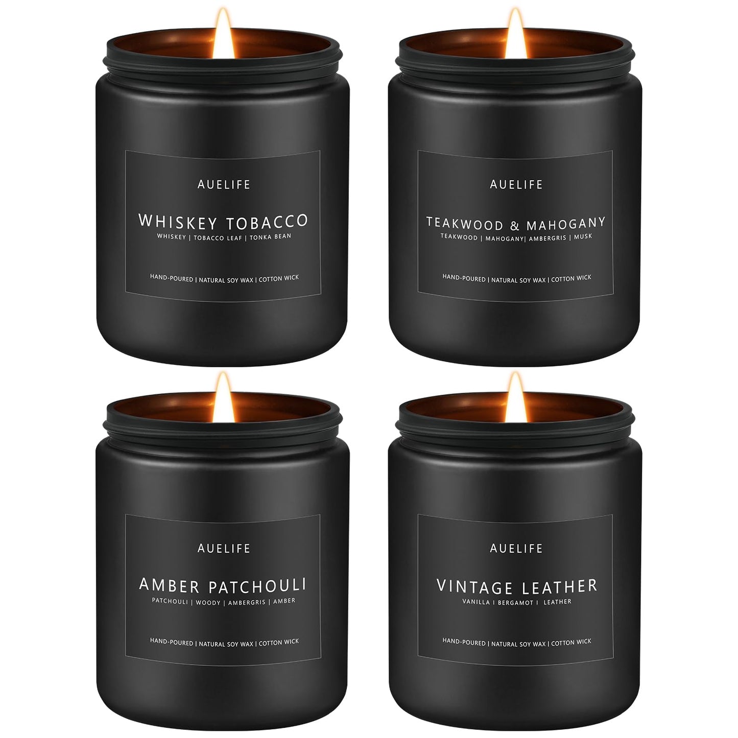 Scented Candles Set | Men Candle Set, Scented Candles for Home, Gifts for Men Aromatherapy Gift Set - 4 Pack Manly Gifts for Dad Fathers Day, Soy Candle of Leather/Smoke & Vanilla/Oak/Lavender