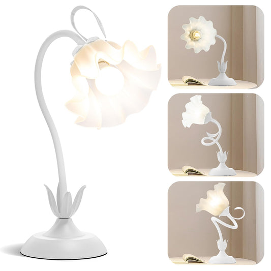 Flower Table Lamp, Cute Vintage Reading Desk Lamp for Bedroom, Small Bedside Light for Night Stands with 3 Color Modes, Kawaii Decor for Dorm Living Room Office (Green)