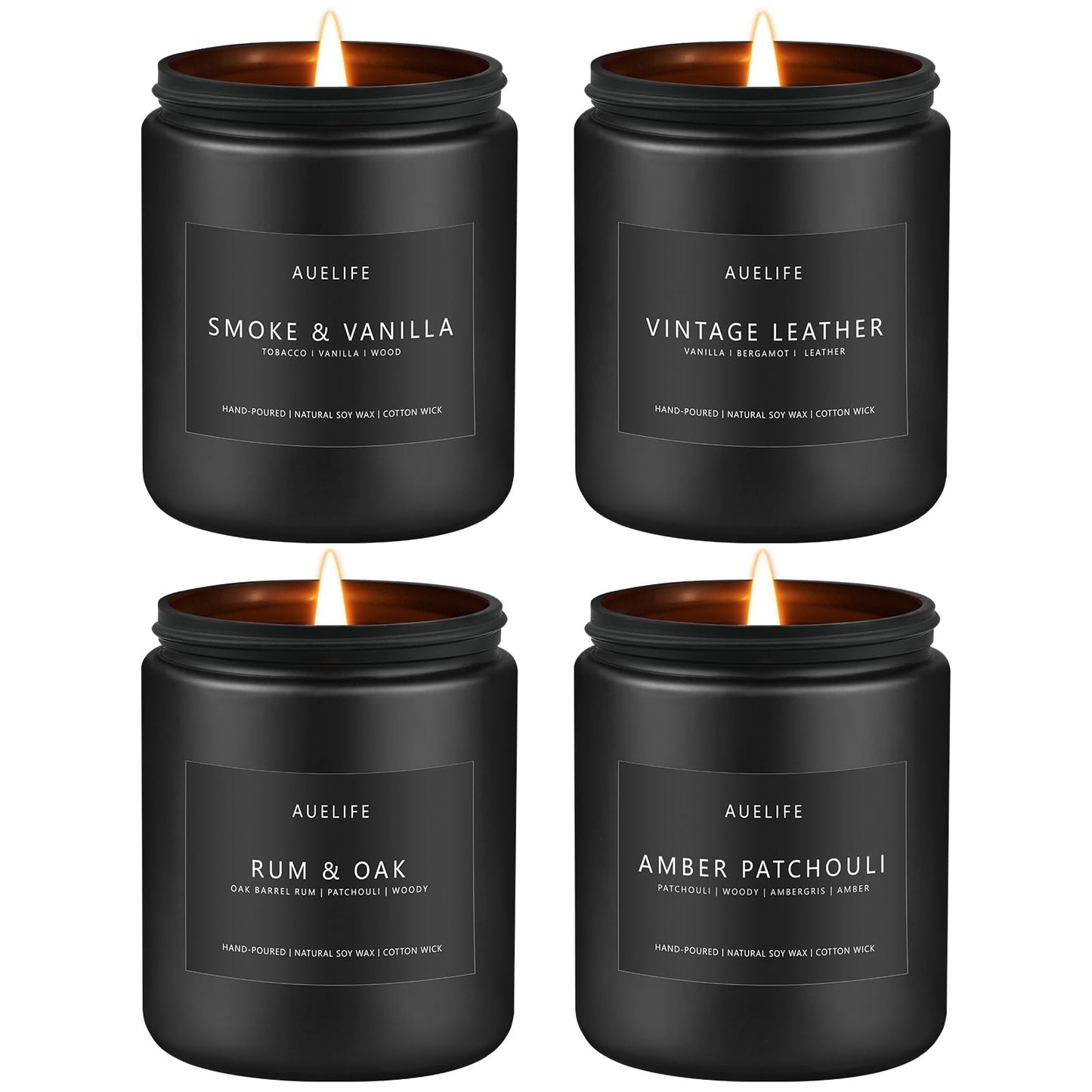 Scented Candles Set | Men Candle Set, Scented Candles for Home, Gifts for Men Aromatherapy Gift Set - 4 Pack Manly Gifts for Dad Fathers Day, Soy Candle of Leather/Smoke & Vanilla/Oak/Lavender