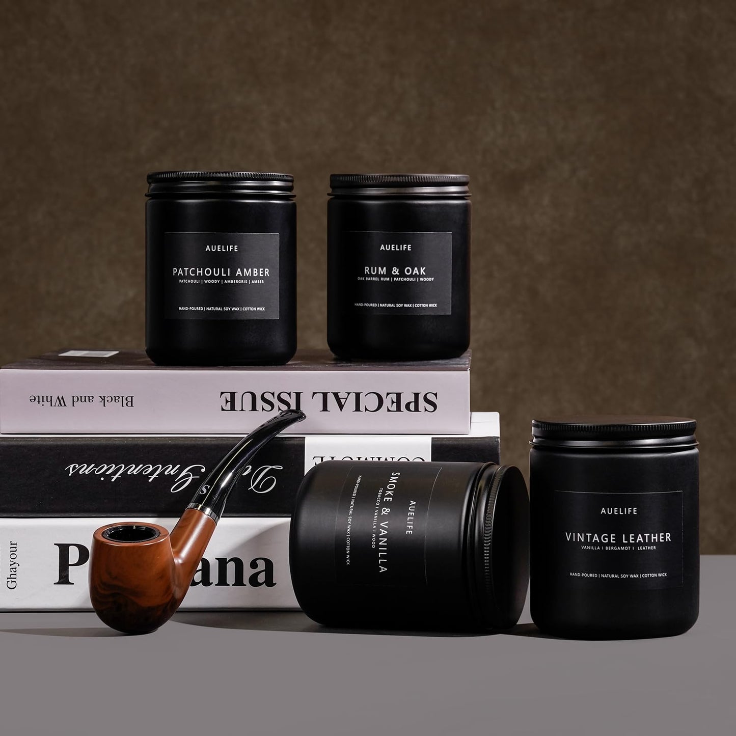 Scented Candles Set | Men Candle Set, Scented Candles for Home, Gifts for Men Aromatherapy Gift Set - 4 Pack Manly Gifts for Dad Fathers Day, Soy Candle of Leather/Smoke & Vanilla/Oak/Lavender