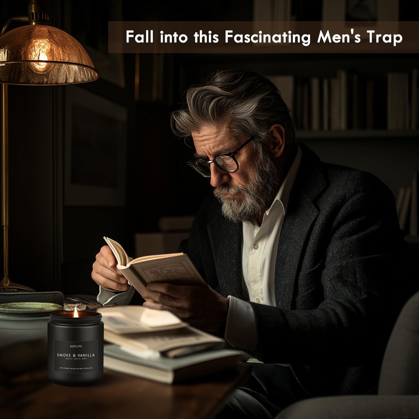 Scented Candles Set | Men Candle Set, Scented Candles for Home, Gifts for Men Aromatherapy Gift Set - 4 Pack Manly Gifts for Dad Fathers Day, Soy Candle of Leather/Smoke & Vanilla/Oak/Lavender