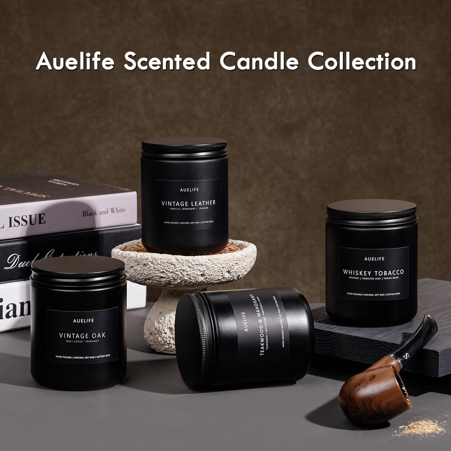 Scented Candles Set | Men Candle Set, Scented Candles for Home, Gifts for Men Aromatherapy Gift Set - 4 Pack Manly Gifts for Dad Fathers Day, Soy Candle of Leather/Smoke & Vanilla/Oak/Lavender