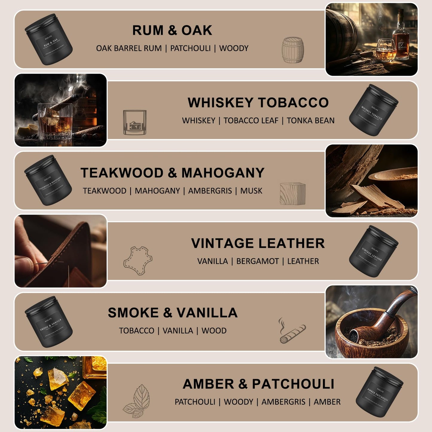 Scented Candles Set | Men Candle Set, Scented Candles for Home, Gifts for Men Aromatherapy Gift Set - 4 Pack Manly Gifts for Dad Fathers Day, Soy Candle of Leather/Smoke & Vanilla/Oak/Lavender