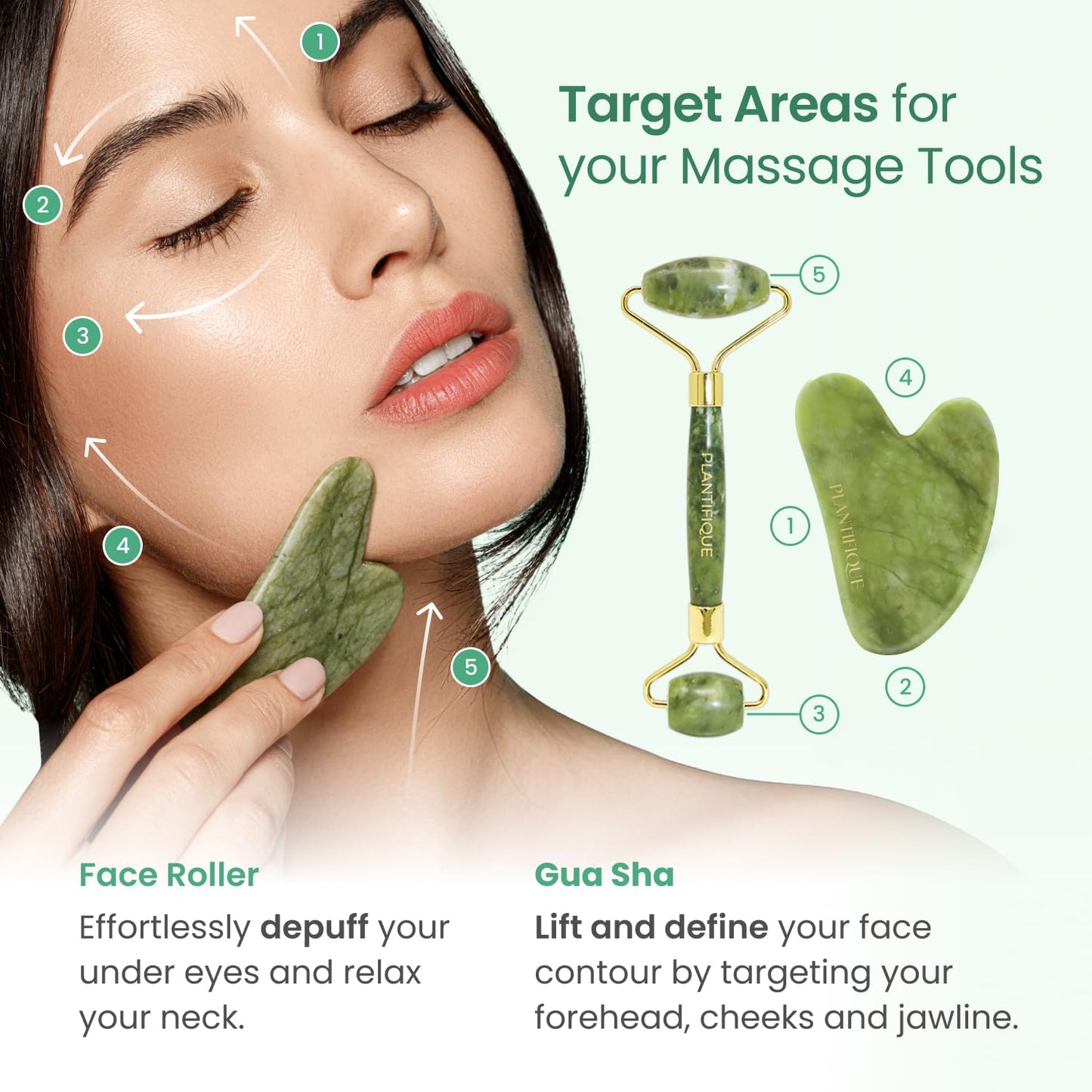 PLANTIFIQUE Gua Sha Facial Tools | Gifts | Massage Tool | Jawline Sculptor | Face Sculpting Tool for Your Skin Care Routine | Jade Guasha