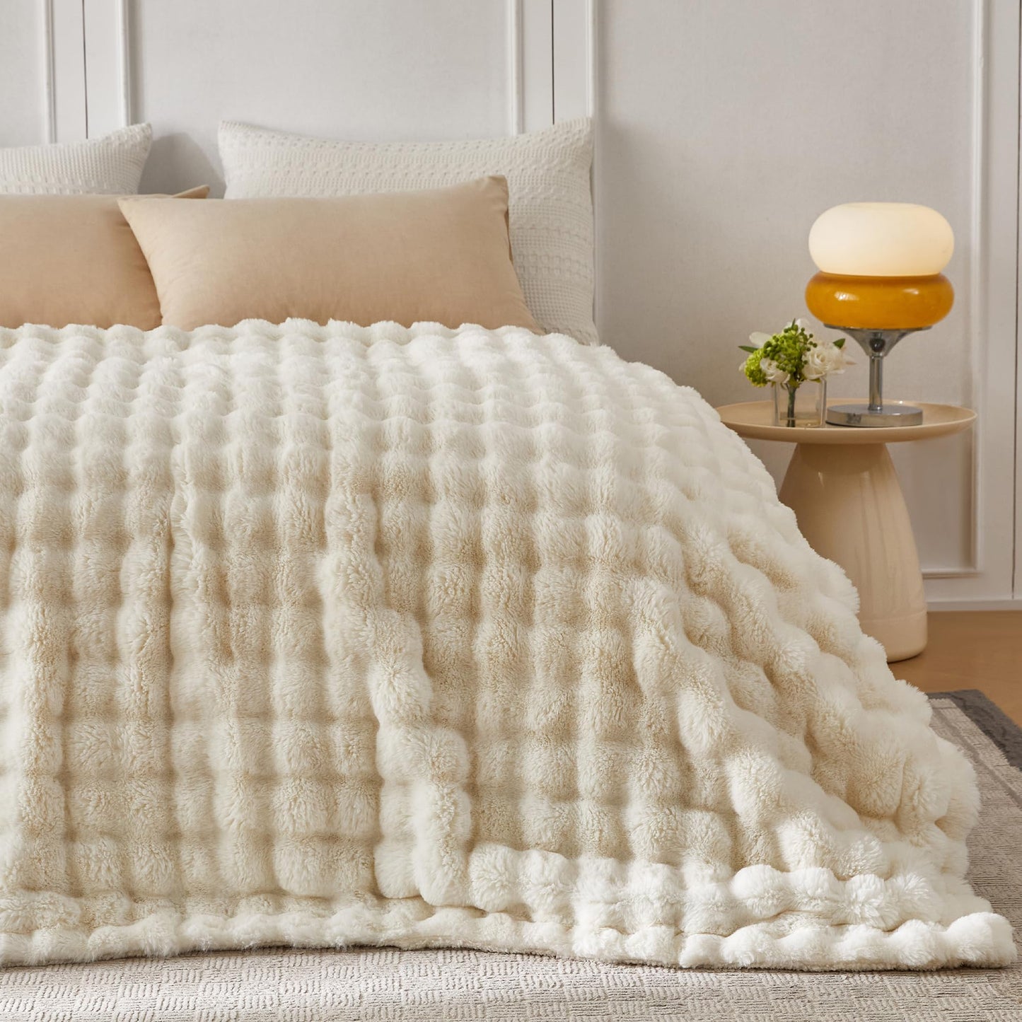 COOVA Faux Fur Throw Blanket for Couch, Cozy Soft and Fuzzy Plush Rabbit Fur Bubble Blanket for Sofa Bedroom Living Room, 50x60 Inches Tie Dye Brown