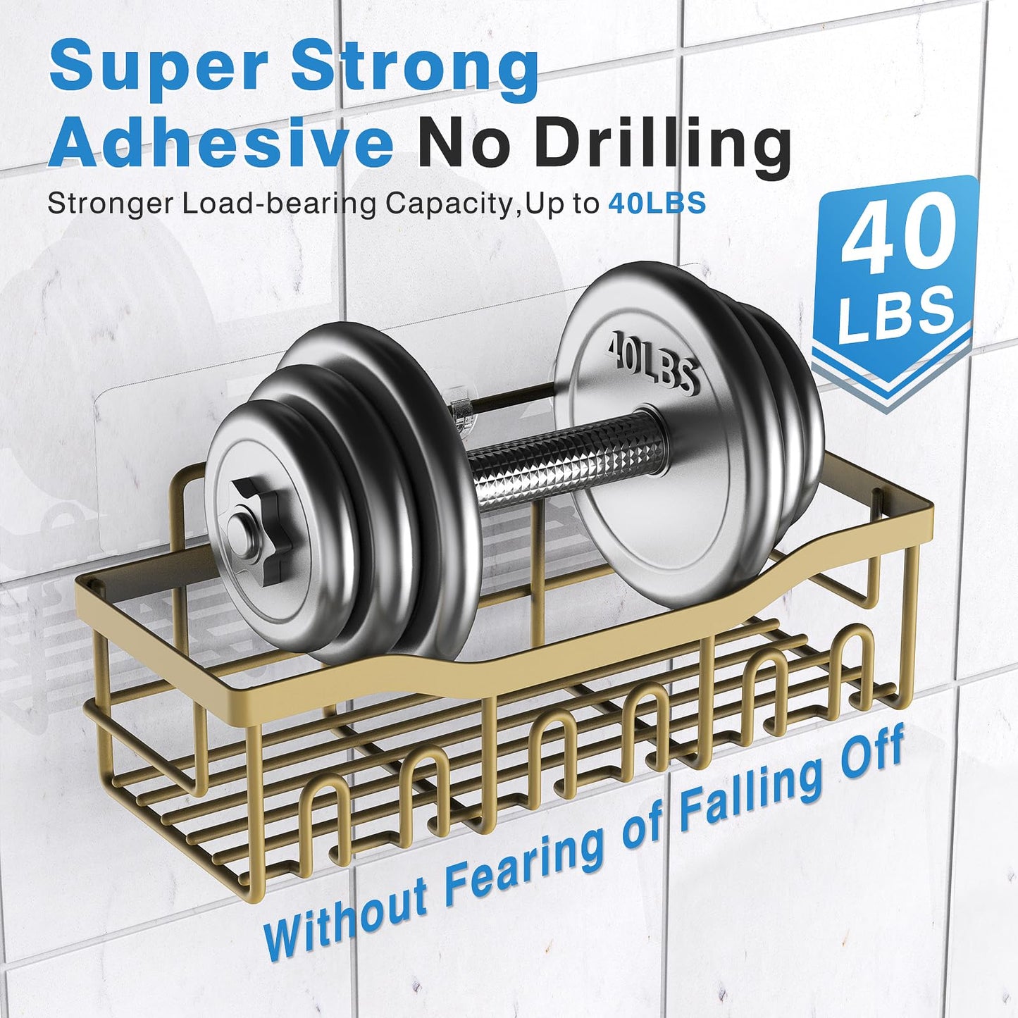 EUDELE Adhesive Shower Caddy, 5 Pack Rustproof Stainless Steel Bath Organizers With Large Capacity, No Drilling Shelves for Bathroom Storage & Home Decor