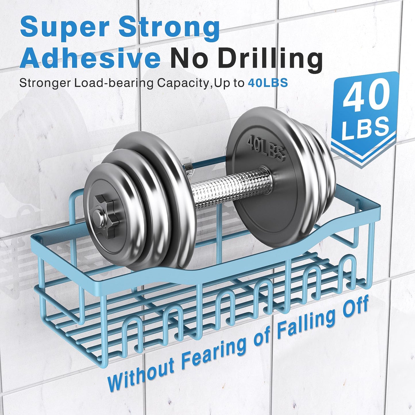 EUDELE Adhesive Shower Caddy, 5 Pack Rustproof Stainless Steel Bath Organizers With Large Capacity, No Drilling Shelves for Bathroom Storage & Home Decor