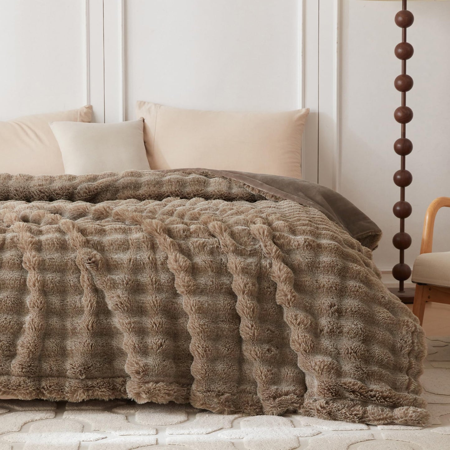 COOVA Faux Fur Throw Blanket for Couch, Cozy Soft and Fuzzy Plush Rabbit Fur Bubble Blanket for Sofa Bedroom Living Room, 50x60 Inches Tie Dye Brown