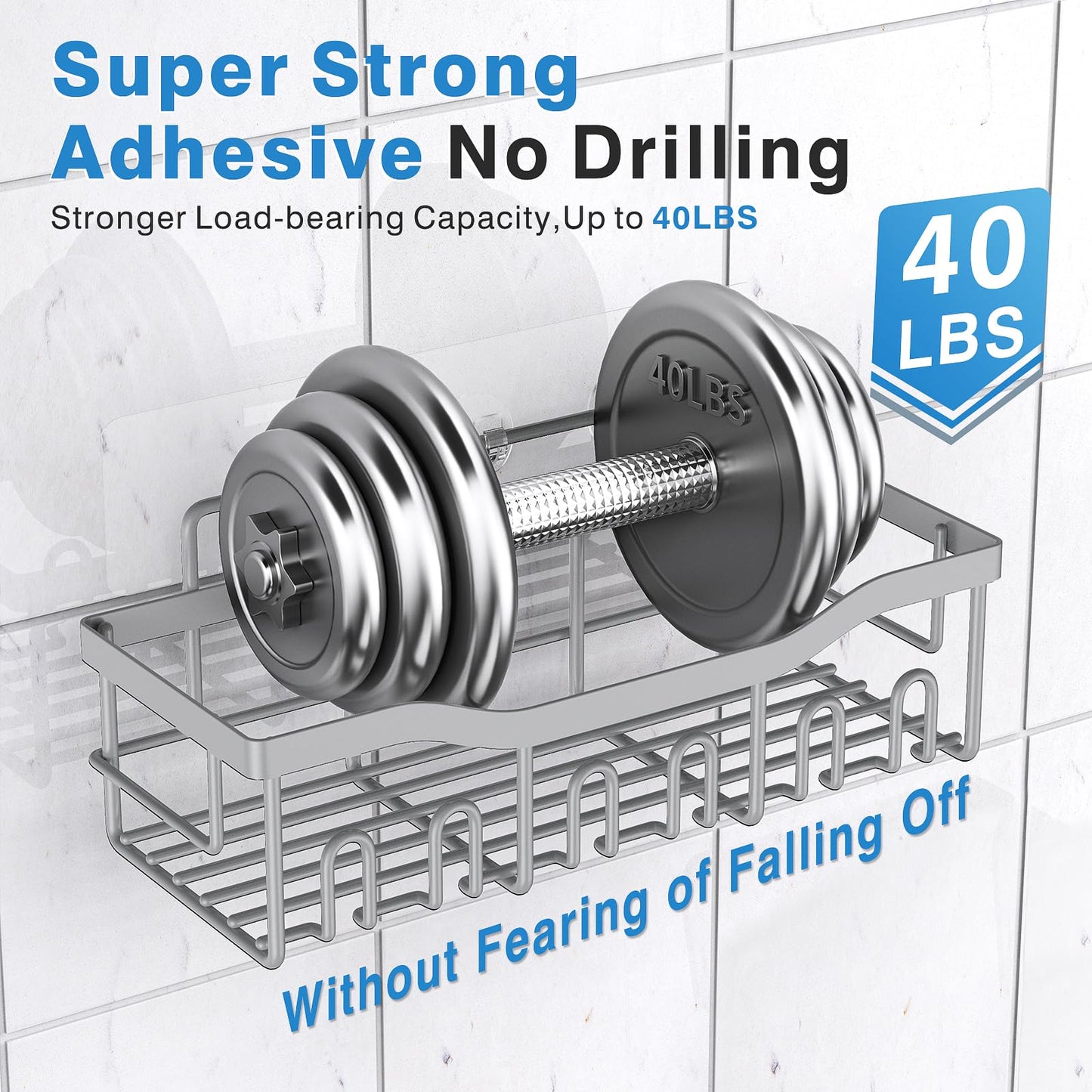 EUDELE Adhesive Shower Caddy, 5 Pack Rustproof Stainless Steel Bath Organizers With Large Capacity, No Drilling Shelves for Bathroom Storage & Home Decor