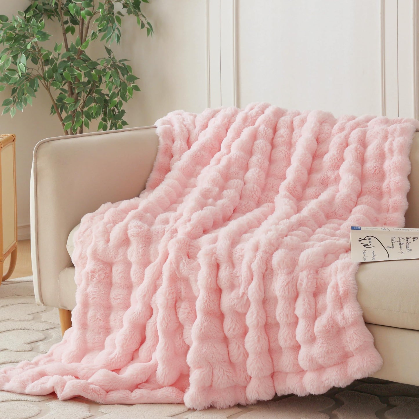 COOVA Faux Fur Throw Blanket for Couch, Cozy Soft and Fuzzy Plush Rabbit Fur Bubble Blanket for Sofa Bedroom Living Room, 50x60 Inches Tie Dye Brown