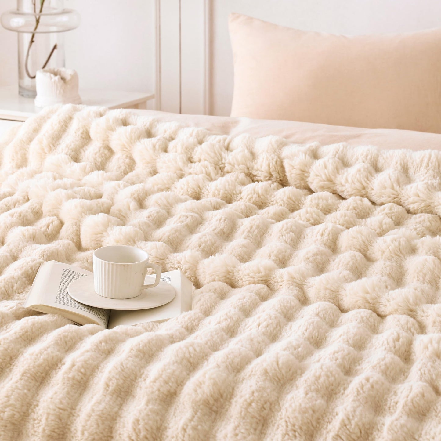 COOVA Faux Fur Throw Blanket for Couch, Cozy Soft and Fuzzy Plush Rabbit Fur Bubble Blanket for Sofa Bedroom Living Room, 50x60 Inches Tie Dye Brown