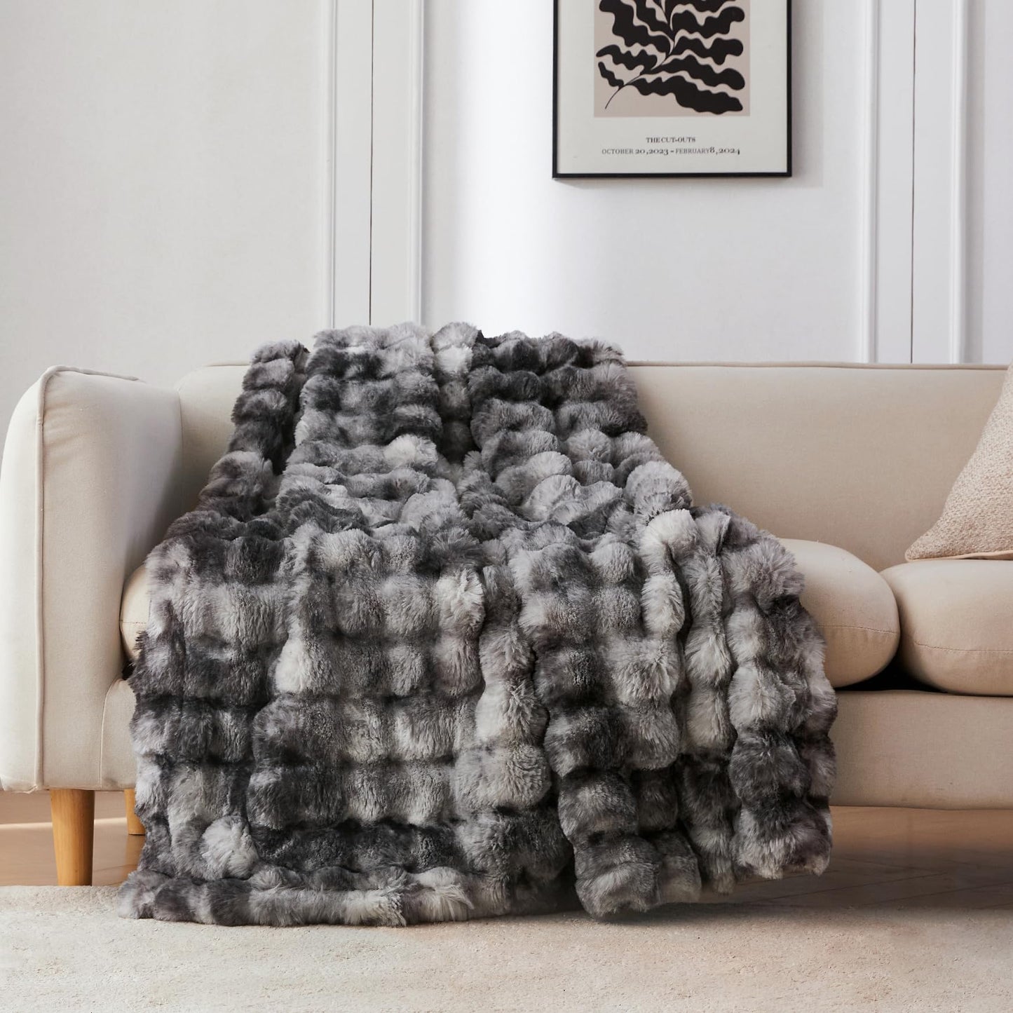 COOVA Faux Fur Throw Blanket for Couch, Cozy Soft and Fuzzy Plush Rabbit Fur Bubble Blanket for Sofa Bedroom Living Room, 50x60 Inches Tie Dye Brown