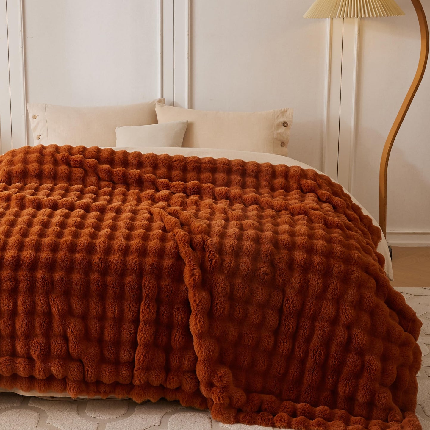 COOVA Faux Fur Throw Blanket for Couch, Cozy Soft and Fuzzy Plush Rabbit Fur Bubble Blanket for Sofa Bedroom Living Room, 50x60 Inches Tie Dye Brown