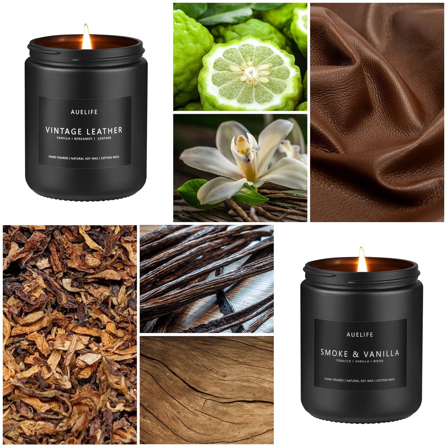 Scented Candles Set | Men Candle Set, Scented Candles for Home, Gifts for Men Aromatherapy Gift Set - 4 Pack Manly Gifts for Dad Fathers Day, Soy Candle of Leather/Smoke & Vanilla/Oak/Lavender