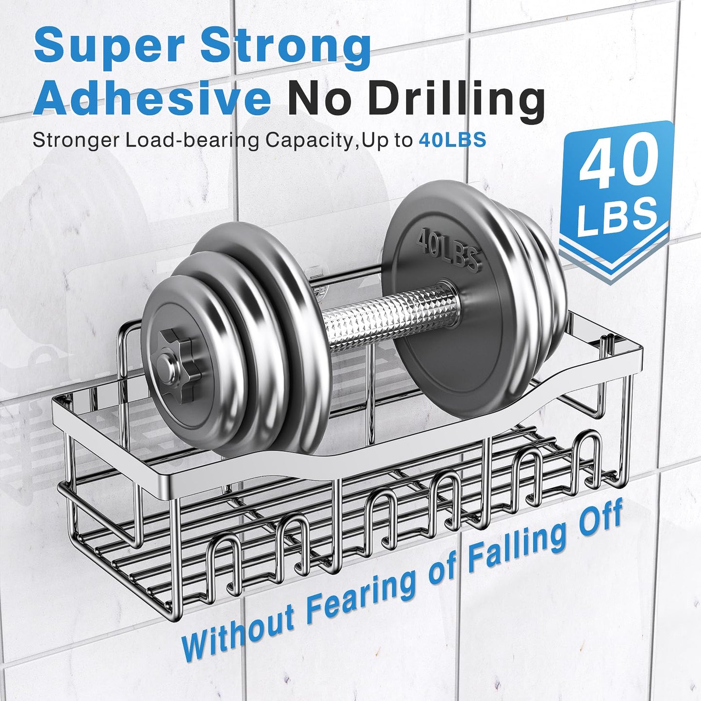 EUDELE Adhesive Shower Caddy, 5 Pack Rustproof Stainless Steel Bath Organizers With Large Capacity, No Drilling Shelves for Bathroom Storage & Home Decor