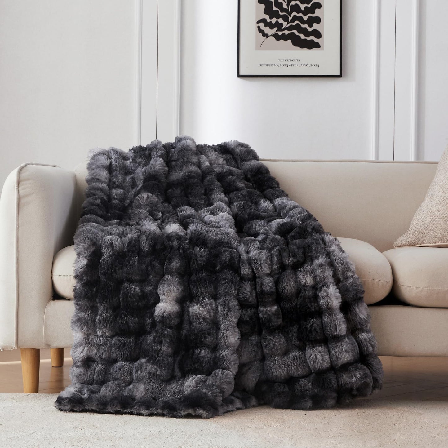 COOVA Faux Fur Throw Blanket for Couch, Cozy Soft and Fuzzy Plush Rabbit Fur Bubble Blanket for Sofa Bedroom Living Room, 50x60 Inches Tie Dye Brown
