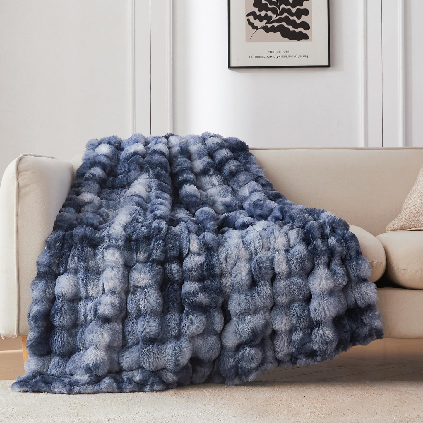 COOVA Faux Fur Throw Blanket for Couch, Cozy Soft and Fuzzy Plush Rabbit Fur Bubble Blanket for Sofa Bedroom Living Room, 50x60 Inches Tie Dye Brown