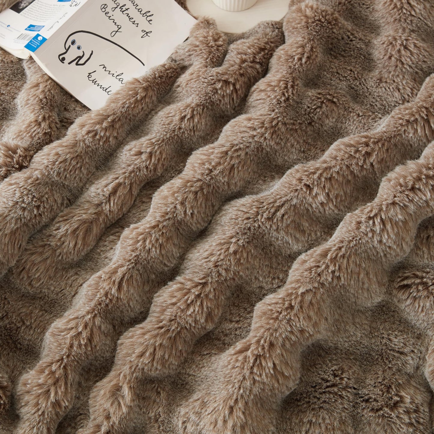 COOVA Faux Fur Throw Blanket for Couch, Cozy Soft and Fuzzy Plush Rabbit Fur Bubble Blanket for Sofa Bedroom Living Room, 50x60 Inches Tie Dye Brown