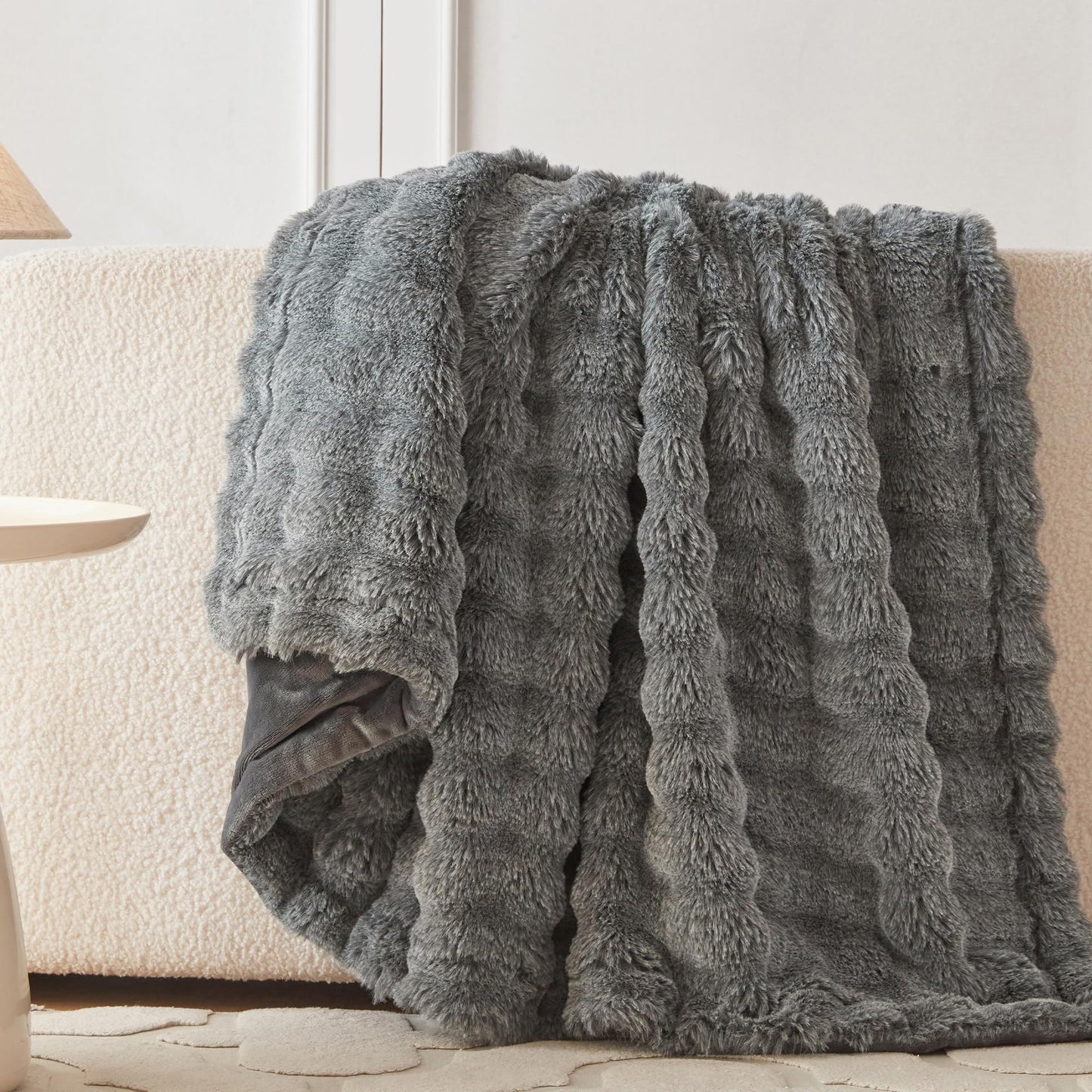 COOVA Faux Fur Throw Blanket for Couch, Cozy Soft and Fuzzy Plush Rabbit Fur Bubble Blanket for Sofa Bedroom Living Room, 50x60 Inches Tie Dye Brown