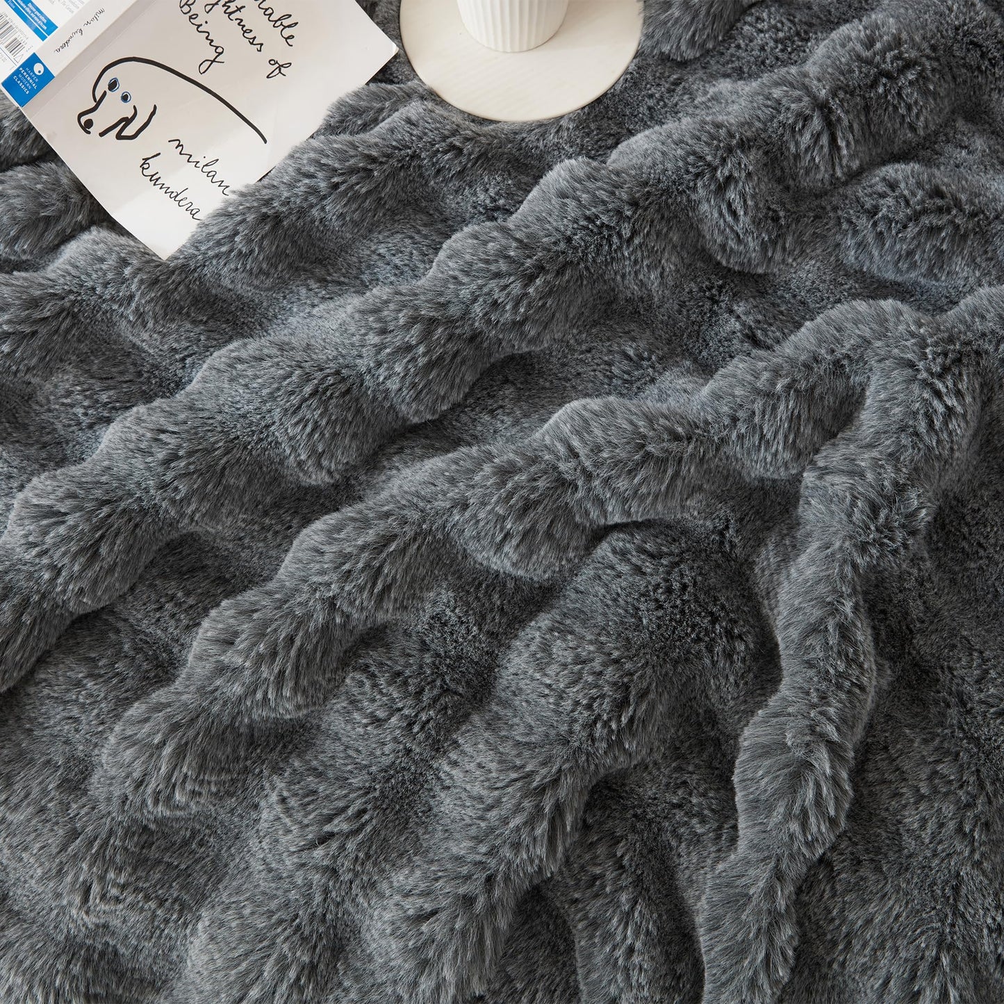 COOVA Faux Fur Throw Blanket for Couch, Cozy Soft and Fuzzy Plush Rabbit Fur Bubble Blanket for Sofa Bedroom Living Room, 50x60 Inches Tie Dye Brown