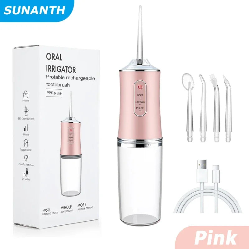 Oral Irrigator Portable Dental Water Flosser USB Rechargeable Water Jet Floss Tooth Pick 4 Jet Tip 200ml 3 Mode Massage Gums
