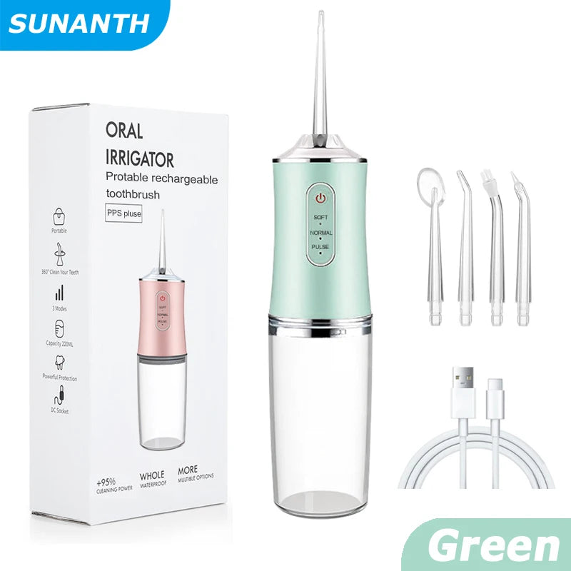 Oral Irrigator Portable Dental Water Flosser USB Rechargeable Water Jet Floss Tooth Pick 4 Jet Tip 200ml 3 Mode Massage Gums